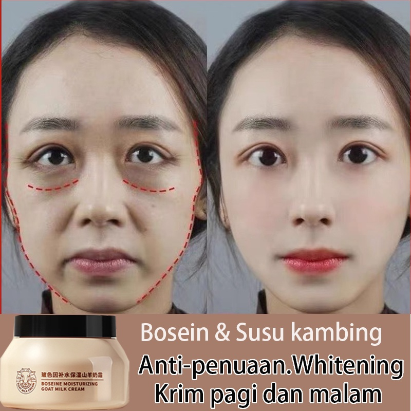 Krim pelembab wajah Cream pelembab wajah Moisture cream Perawatan wajah Krim pemutih wajah 100g Krim pagi dan malam Anti-penuaan keriput kekeringan retak Memutihkan melembabkan dan mencerahkan kulit wajah Pelembab multi-aksi susu kambing 100% asli