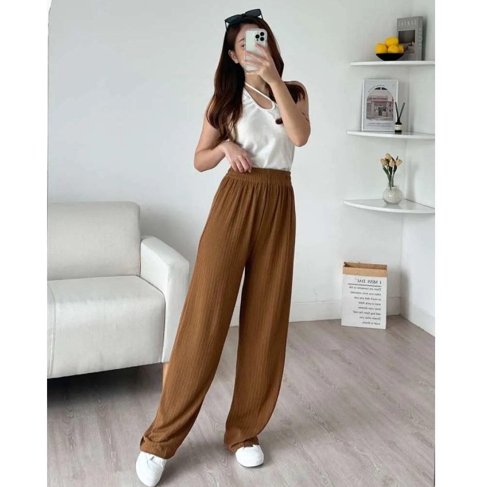 Celana Kulot Highwaist Wanita Bahan Knit Premium Loose Pants Kulot Knit Corean Style