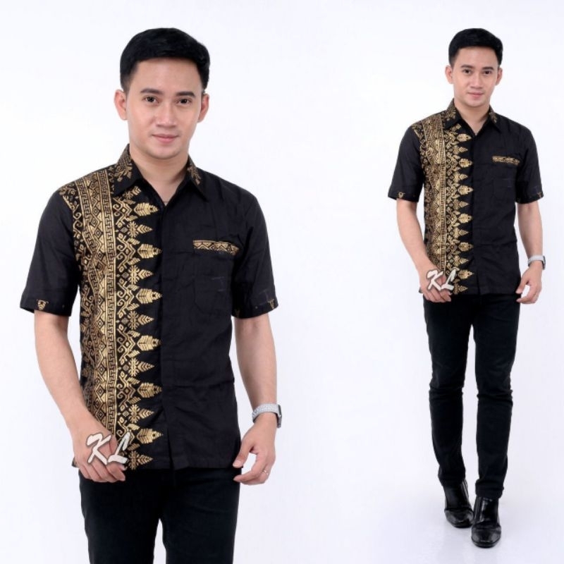 MURAH BATIK KEMEJA HEM PRIA MOTIF PRADA KOMBINASI MERAH BAJU M L XL