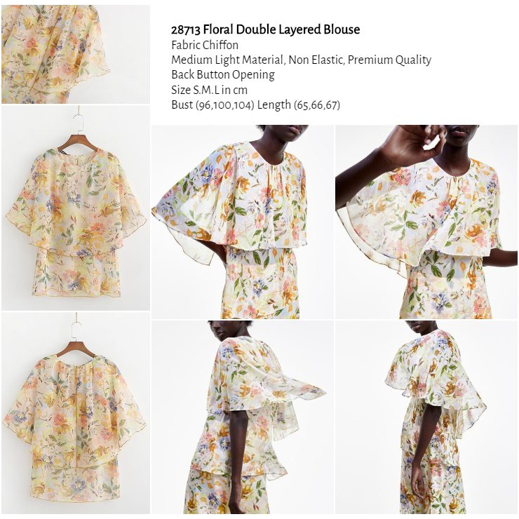 28713 Atasan Sifon Motif Bunga Floral Double Layered Blouse