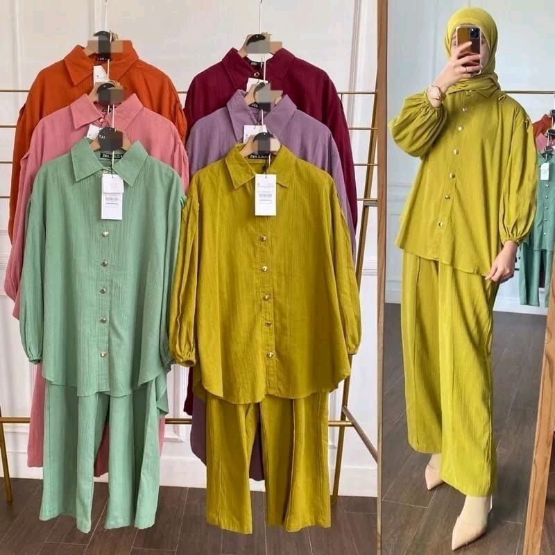 ZARA SET CRINKLE AIRFLOW POLOS TERBARU LD 110 // ZARA SETELAN POLOS WANITA // ZARANE SET CRINKLE POL