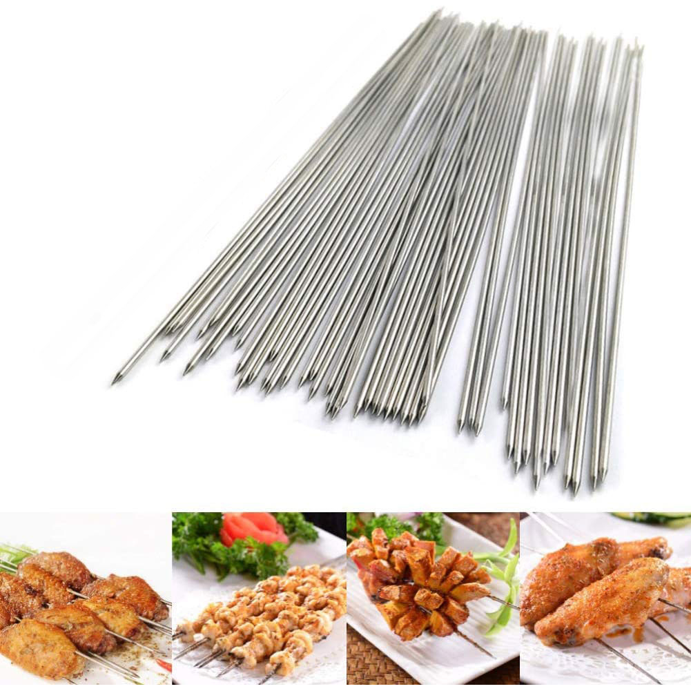 100 PCS Alat Tusuk Sate Stainless Steel Besi Panjang Skewers 100 PCS 35 CM