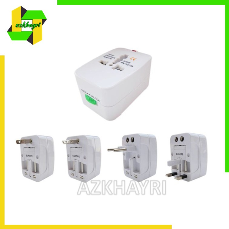 Universal Travel Adapter Home Adaptor Traveler EU AU UK US Plug Colokan Stop Kontak