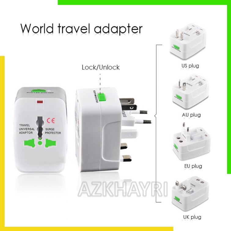 Universal Travel Adapter Home Adaptor Traveler EU AU UK US Plug Colokan Stop Kontak