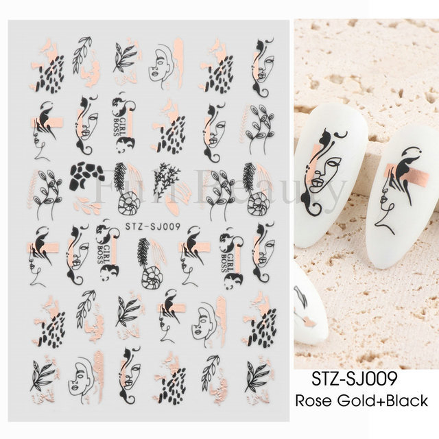 TAO Stiker Kuku Nail Art Sticker Abstrak Gold Rosegold Black Foil 3D series STZSJ