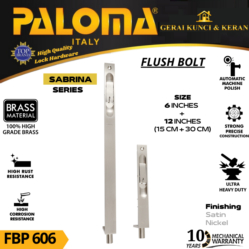 PALOMA FBP 606 Flush Bolt SABRINA 6&quot;+12&quot;  ( 15 + 30 CM)  Grendel Tanam Slot Pintu SN