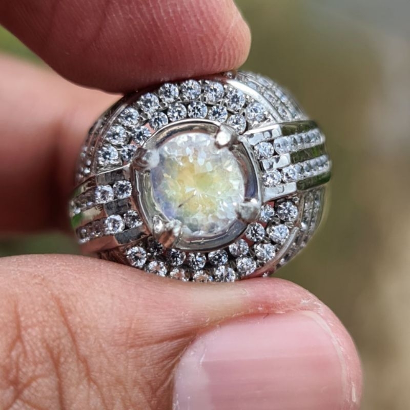 cincin natural moonstone LANGKA klep emas/kuning