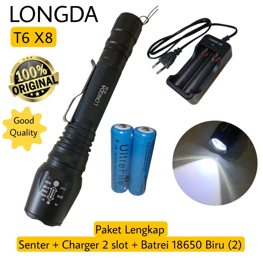 SENTER LED SWATT T6 X8 2 BATREI SUPER TERANG LONGDA