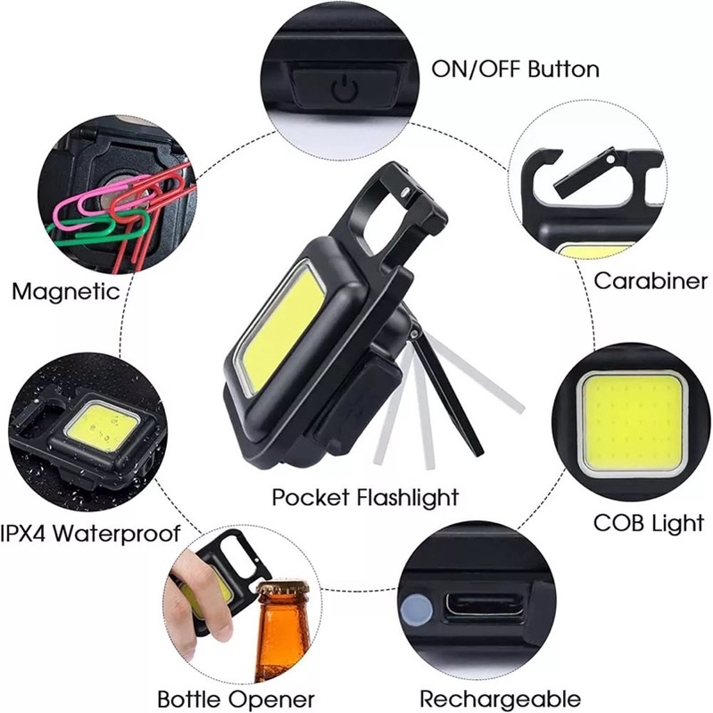 Senter Mini Gantungan Kunci LED COB Lampu Cas Charge USB Type C