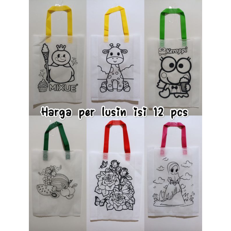 

(LUSINAN 12pcs) Tas mewarnai 30x40x8 /tas spunbond karakter