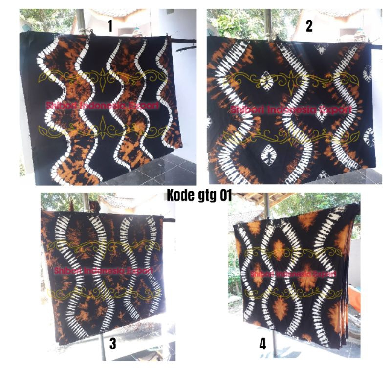 Kain Shibori Handmade Cabutan Motif Garis Tulang Gelombang Warna Hitam Coklat Bahan Rayon Kode gtg 0