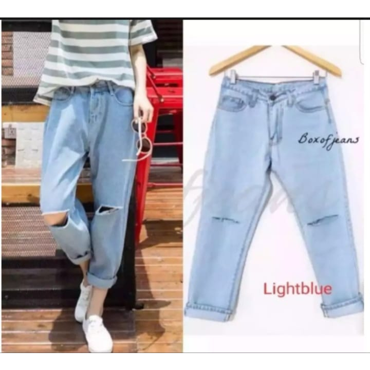 celana Boyfriend cutknee sobek lutut,bahan jeans washed tebal import,model kekinian.