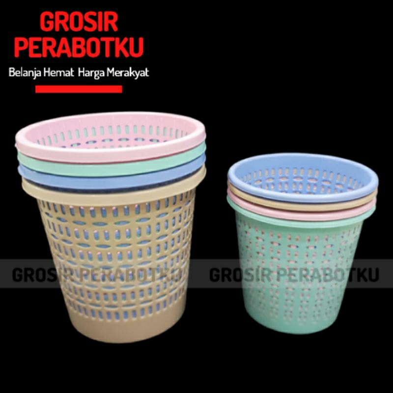 Alexish Keranjang Tong Tempat Sampah Plastik Bulat Tebal Warna Pastel Besar Serbaguna