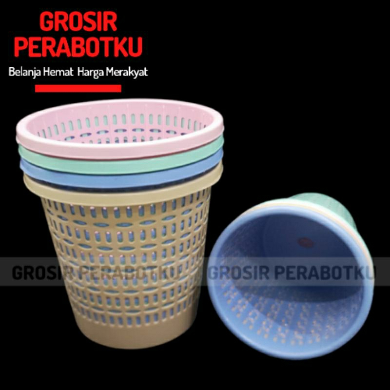 Alexish Keranjang Tong Tempat Sampah Plastik Bulat Tebal Warna Pastel Besar Serbaguna