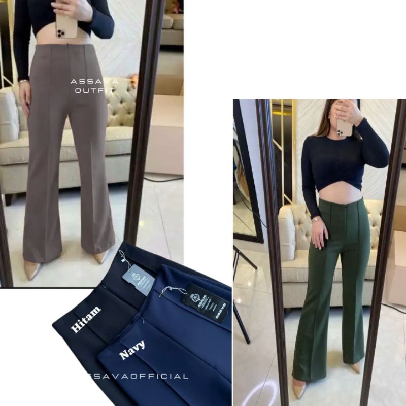 Celana Wanita Wide Leg Cutbray Basic Pants Scuba