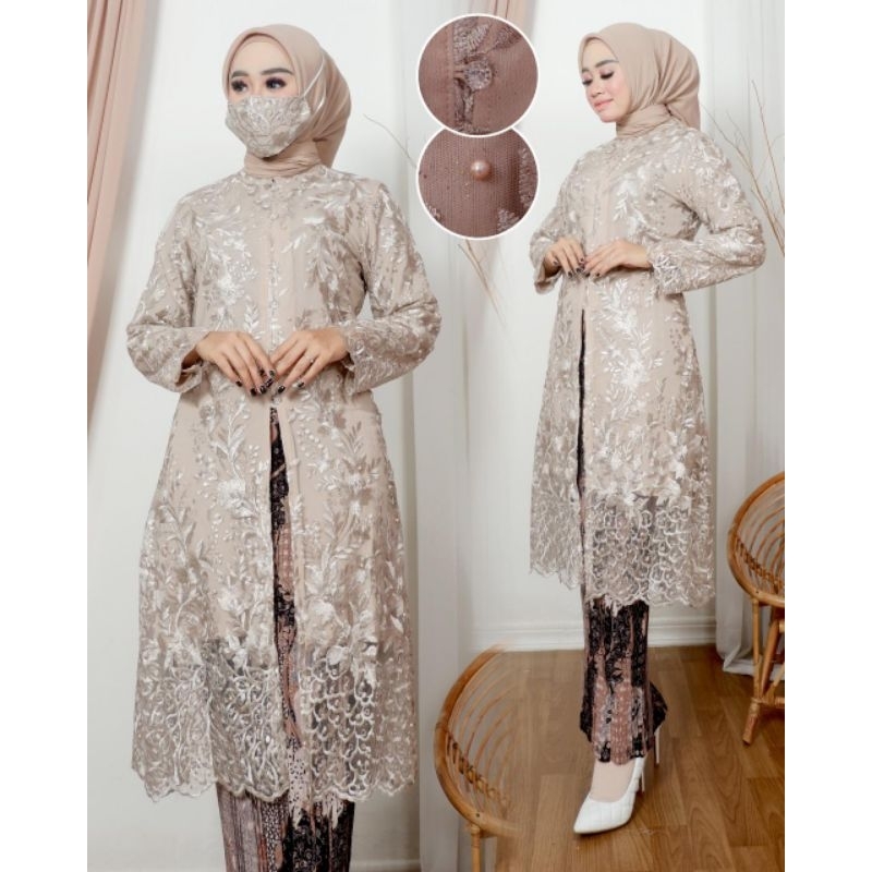 Kebaya Brokat Tunik Kancing Jumbo Ld 130 Baju Kondangan Wisuda Lamaran