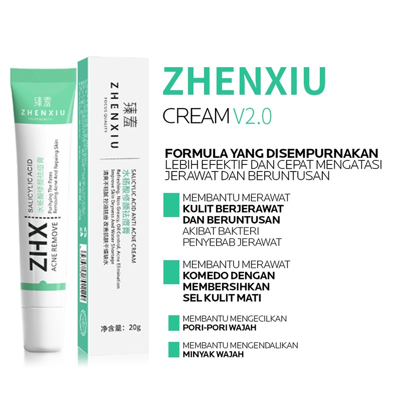 ZHENXIU Krim Anti jerawat dan Memudarkan bekas jerawat Cepat Salep Jerawat 20g Original Anti acne Herbal Essence Menghilangkan Jerawat Memperbaiki Kulit Pria dan Wanita