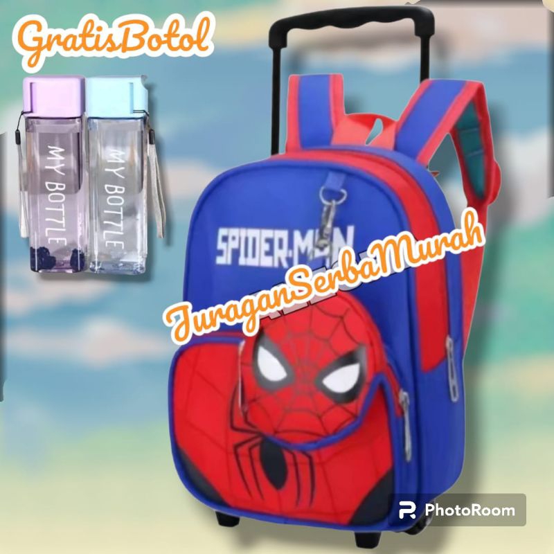 Tas Troli Tas Dorong Anak Laki-laki TK SD Karakter Spider-Man Superhero