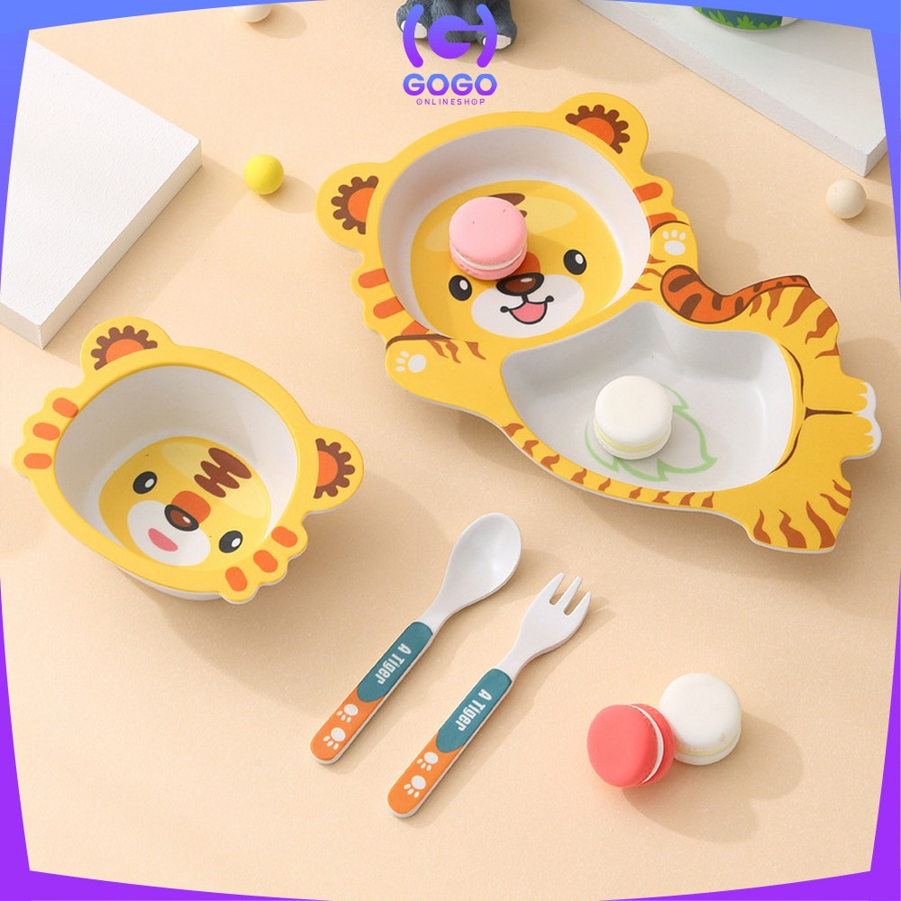 GOGO-C855 Set Alat Makan Anak 5 in 1 Karakter Binatang Tempat Makan Balita / Set Mangkuk Anak Motif Animal Perlengkapan Makan Anak