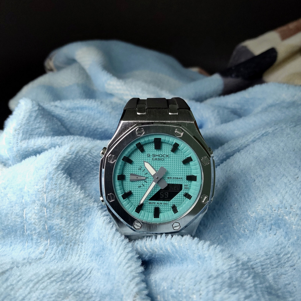 Jam Tangan Pria Wanita Casio G-Shock GM-2100 Series Custom Gen 1 Captain Silver Blue