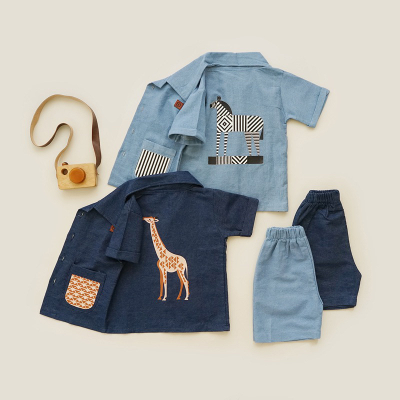 BABYMOI | KIMI SET Setelan Kemeja dan celana jeans Pendek anak Set safari