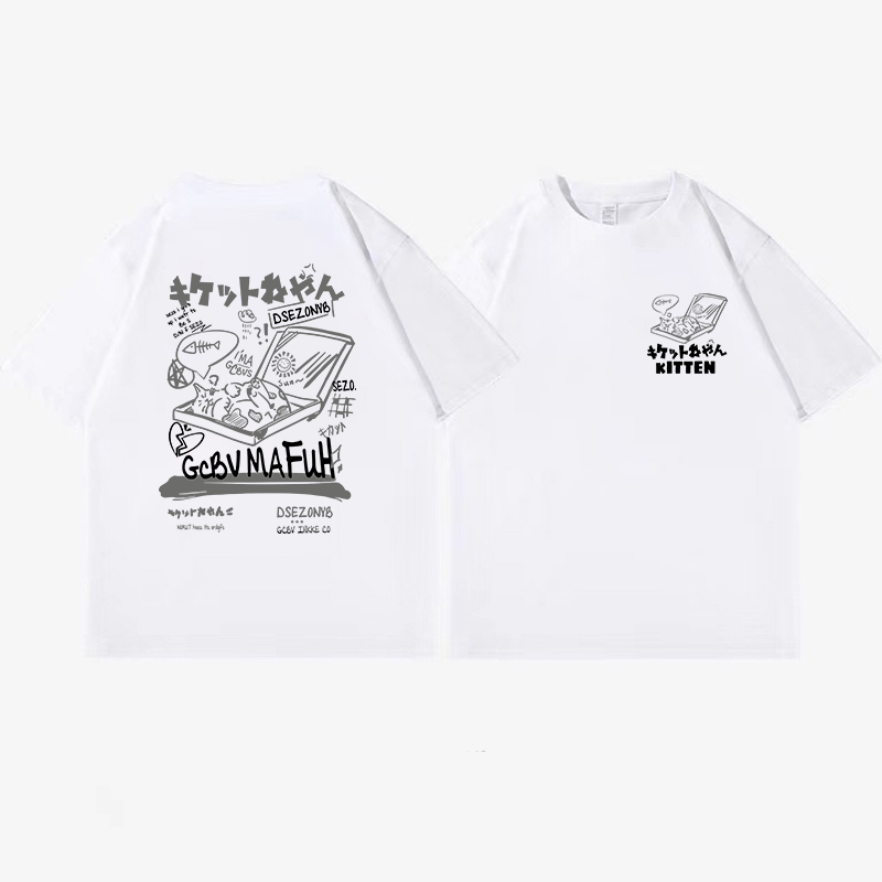 XiaoZhaiNv Kaos Atasan Wanita Kucing Tidur Kartun Pattern Lengan Pendek A0277/Korean Style