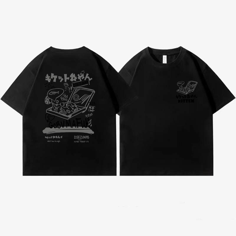 XiaoZhaiNv Kaos Atasan Wanita Kucing Tidur Kartun Pattern Lengan Pendek A0277/Korean Style