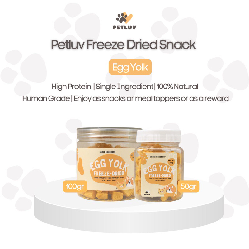 Petluv Egg Yolk Freeze Dried Snack/Egg Yolk Treat untuk Anjing Kucing makanan Raw Rawfood