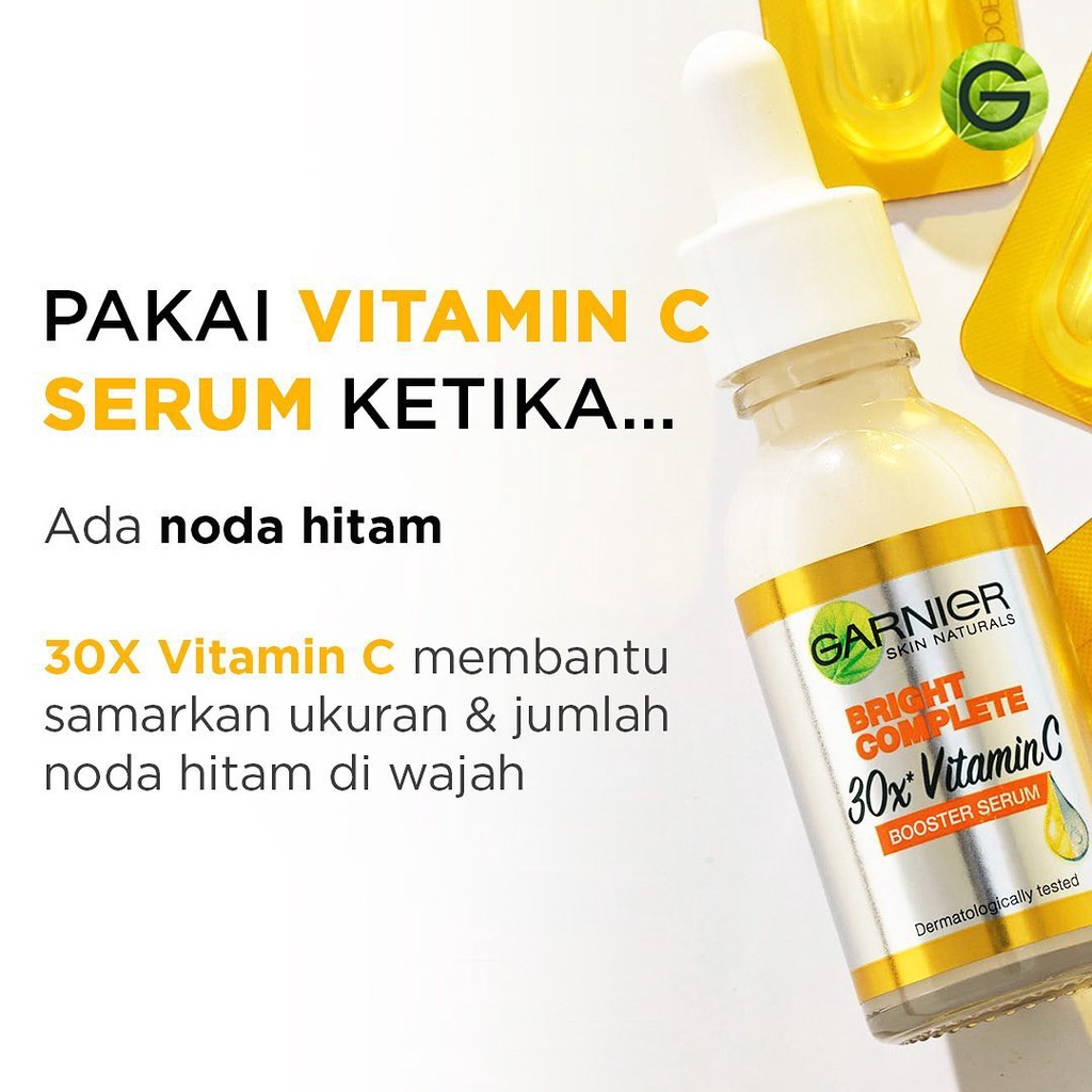 Garnier Bright Complete Vitamin C 30x Booster Serum Skin Care - 30ml Cepat Cerahkan Noda Hitam &amp; Samarkan Bekas Jerawat