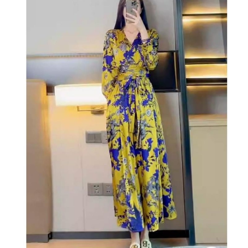 MDLV ~ 98850# Sahara V-neck Dress Maxi Flower