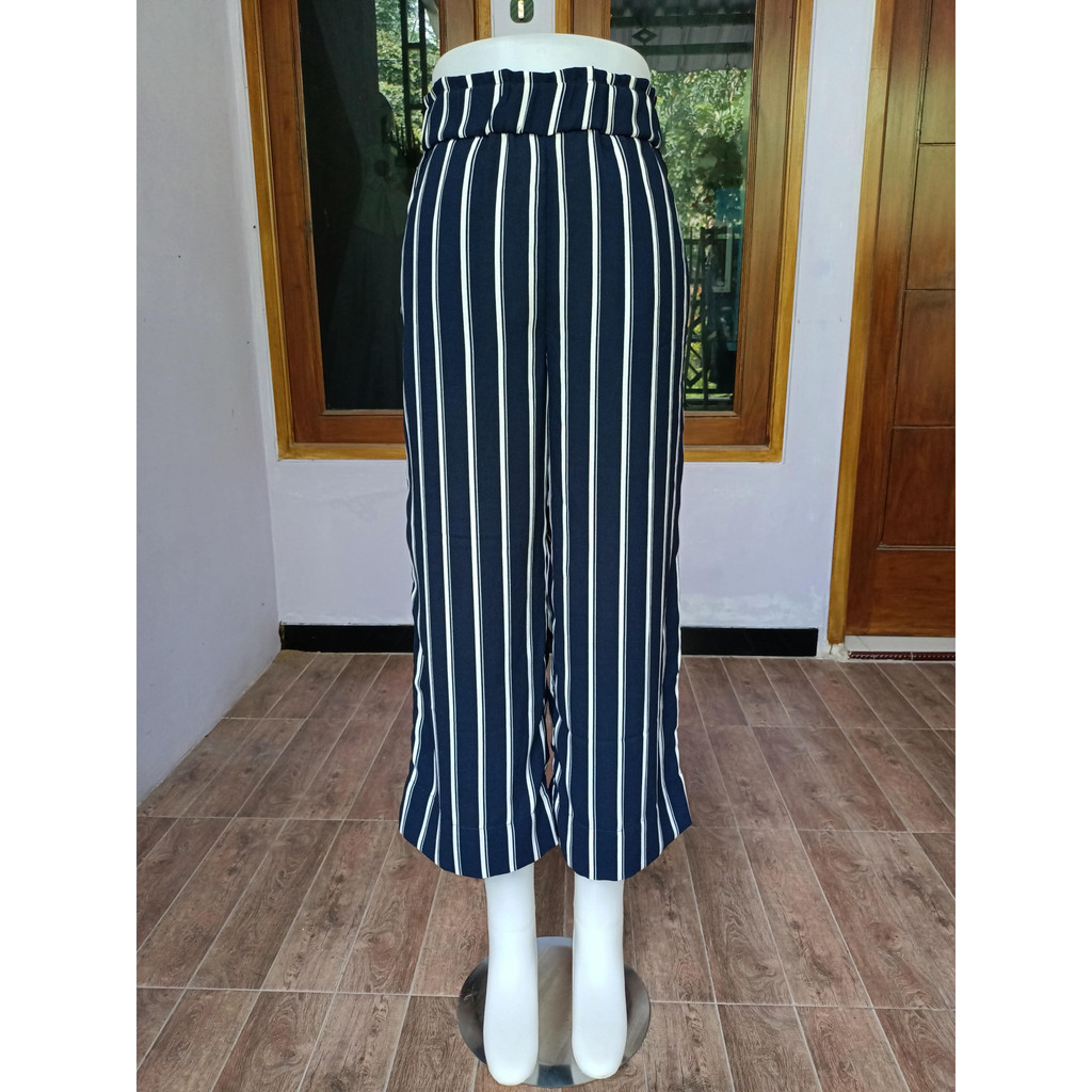 Celana Kulot H&M Highwaist Salur Navy Second / Preloved