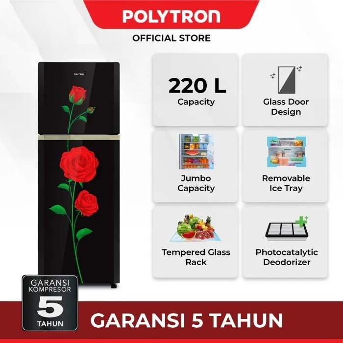 Kulkas Polytron 2 Pintu Belleza Varia 220 liter PRM 23 CRX