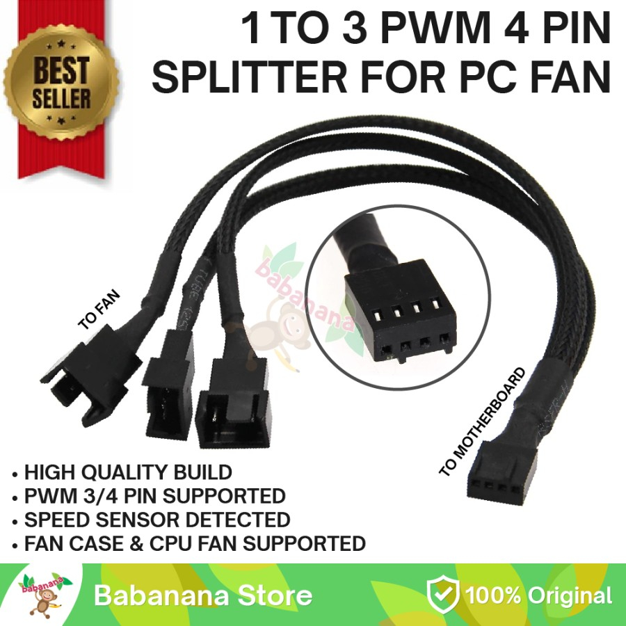 Kabel Splitter Y 1 to 3 PWM Computer Fan 4 pin cable hub 4pin cabang