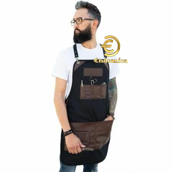 Apron Barbershop Celemek Barista Apron Cafe Celemek Cukur Rambut kanvas waterpellen 100% &amp; Pu kulit pocket X strep