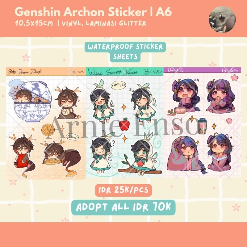 Sticker stiker genshin impact venti ei raiden shogun zhongli archon fanmerch