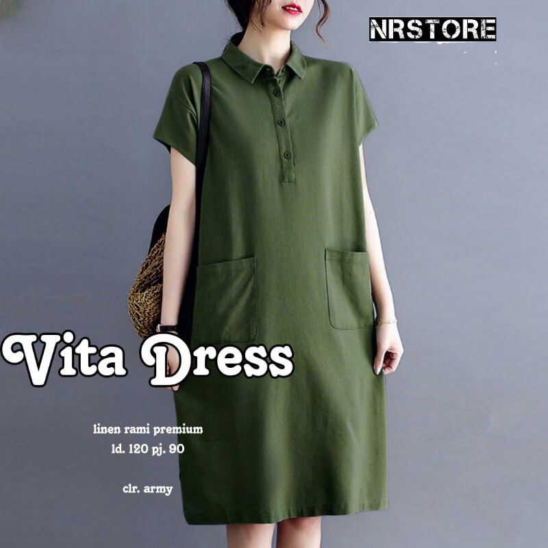 VITA DRESS LINEN RAMI PREMIUM WANITA