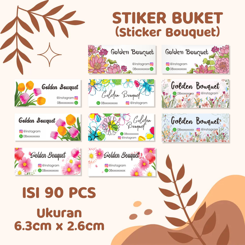 

(ISI 90 PCS) Sticker Bouquet Flower / Stiker Buket Bunga Label Bisa Custom