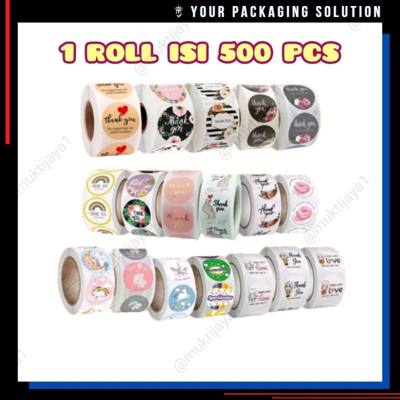 

1 Roll (500 pcs) Stiker Label 2.5cm ~ Stiker Thanks You ll Stiker Roll Kemasan ll Stiker Bulat Motif Karakter