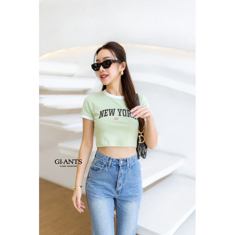 ATASAN GIANTS BASIC MODEL CROP TULISAN NEWYORK LIST KAOS IMPORT BANGKOK (BJGB515)