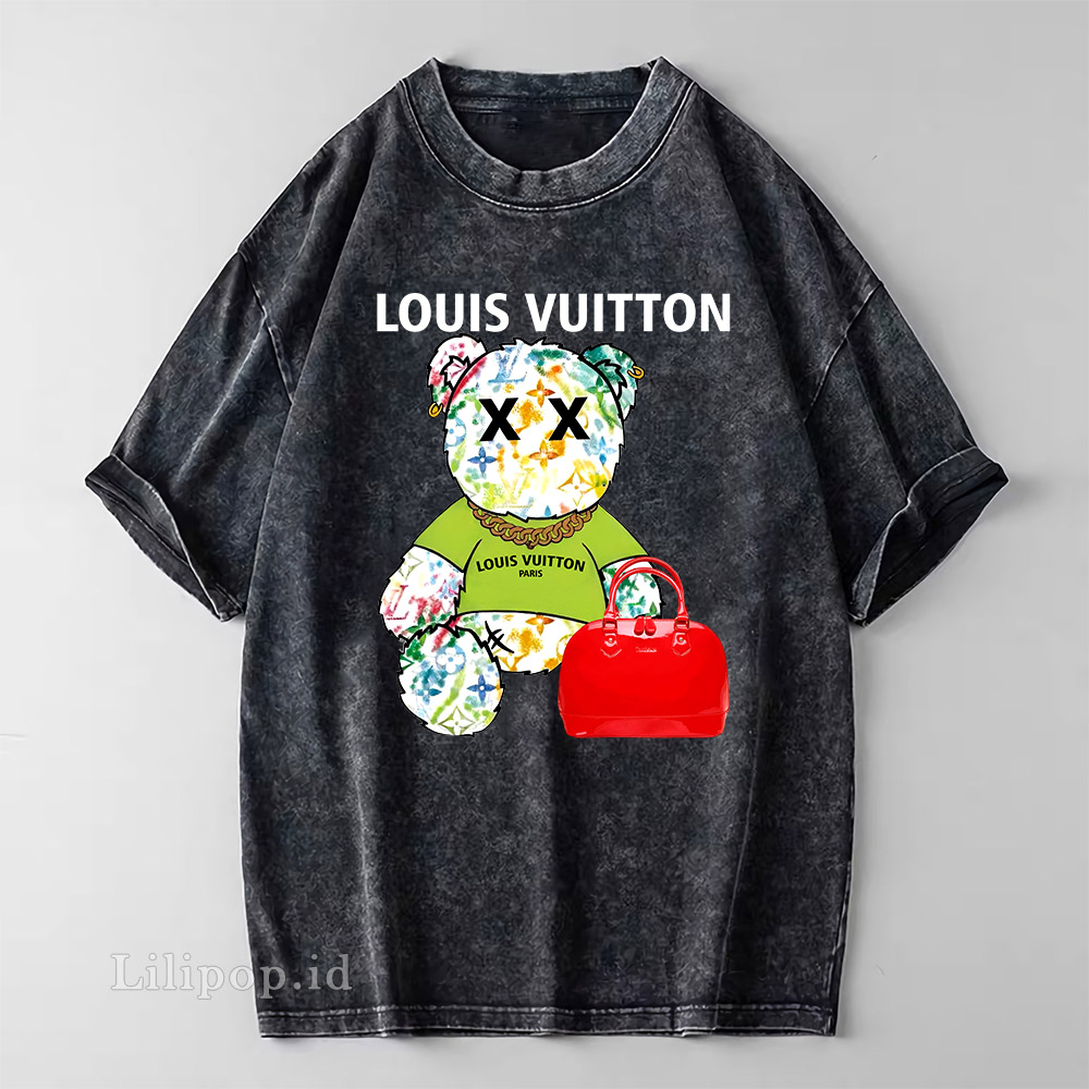 Kaos Baju Wash Tshirt LV BEAR Wanita Pria Stone wash Baju Distro Basic Lengan Pendek unisex