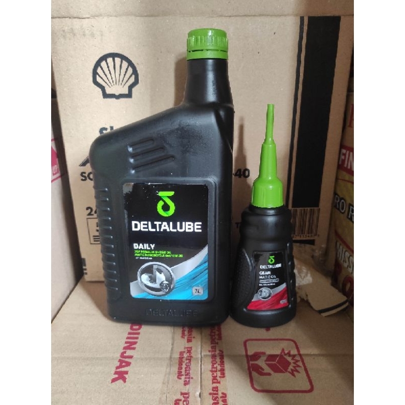 paket oli deltalube sccoter matic sae 10-30 + oli gear 120 ml ( 0.8 lt - 1 lt ) daily 757 premium engine oil 100% original