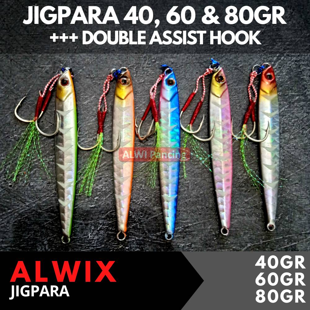 ALWIX Umpan Metal JIG JIGPARA 40gr 60gr 80gr GID + Double Assist Hook ~ Jigpara JP Long