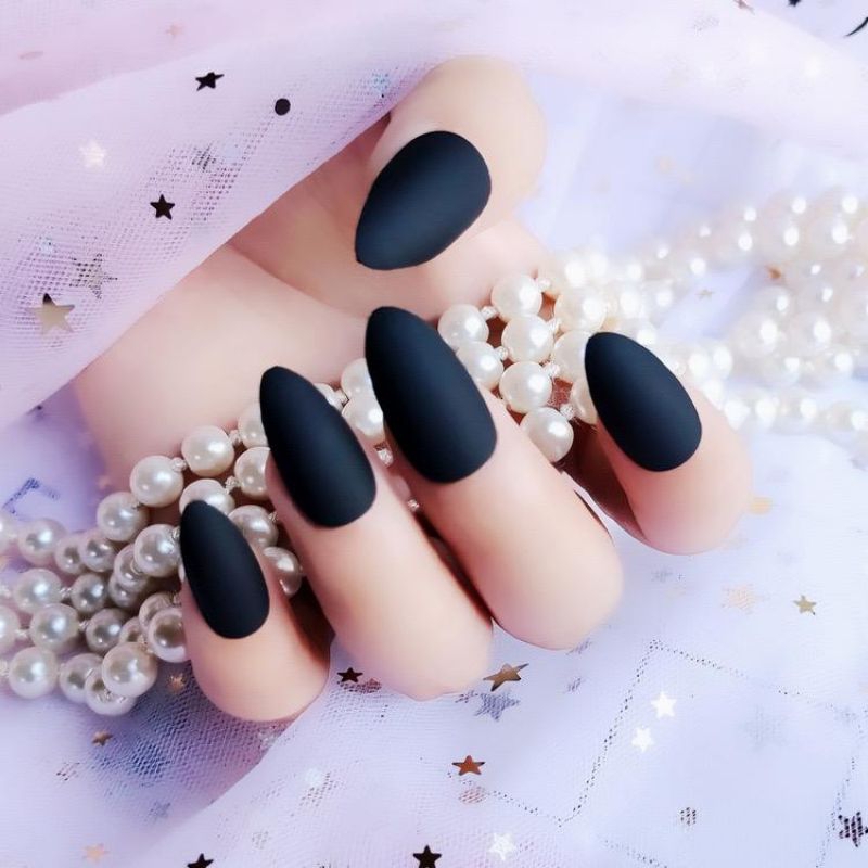 Kuku Palsu Lancip Warna Polos Fake Nails Matte &amp; Glossy isi 24 pcs