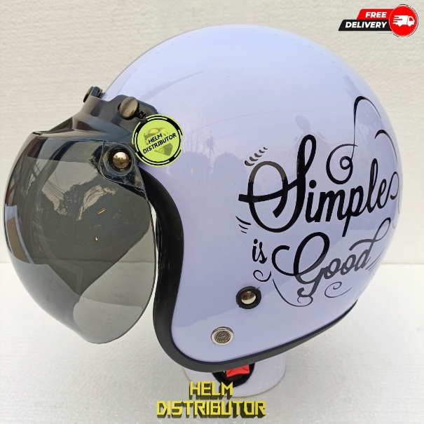 HELM BOGO HELM BOGO RETRO MOTIF SIMPLE GOOD EVERYBODY KACA DATAR UNTUK PRIA DAN WANITA DEWASA COD