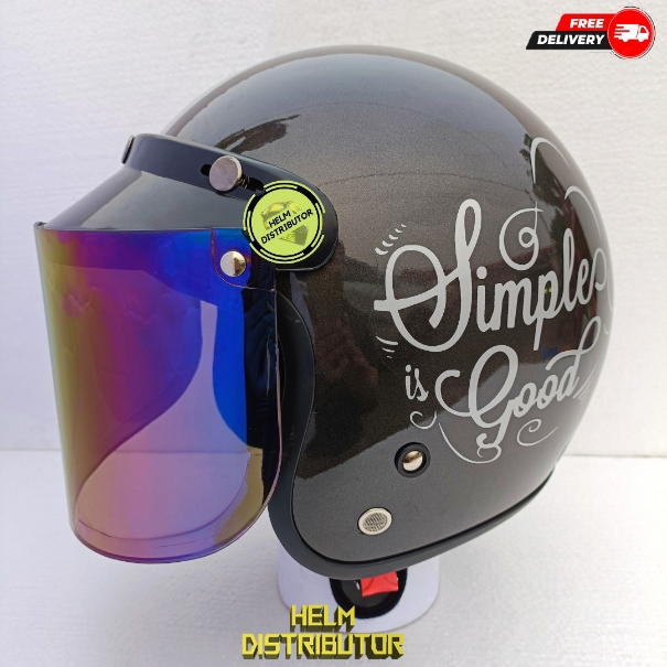 HELM BOGO RETRO MOTIF KACA  DATAR SILVER DAN PELANGI DEWASA PRIA DAN WANITA (COD)