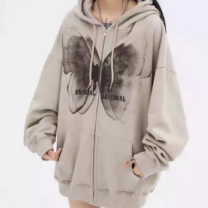 JACKET WANITA OVERSIZE ZIPPER WARNA CREAM BEIGE | HOODIE WANITA