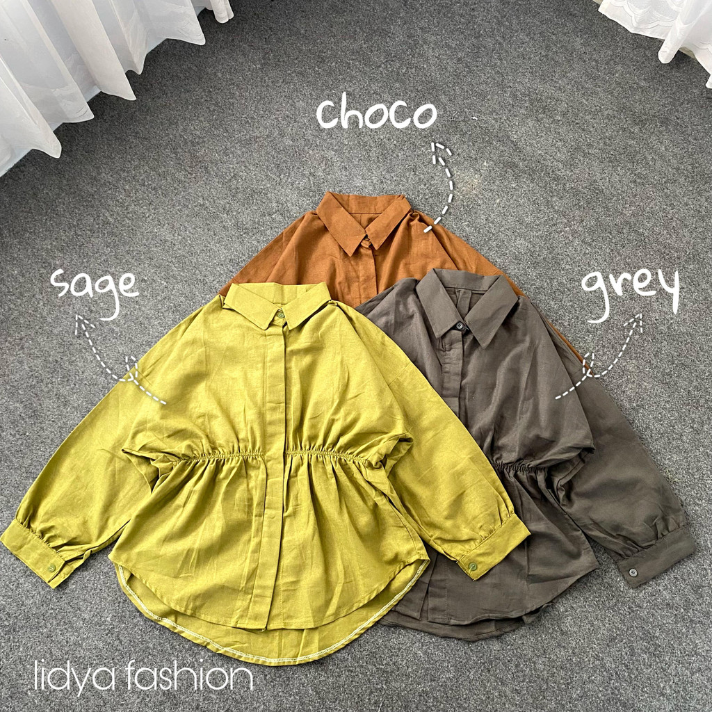 Alya Shirt Linen | Kemeja Wanita Kerut | Atasan Wanita Oversize Terbaru