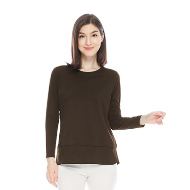AROMORE Kaos Lengan Panjang Wanita [Coklat Tua / S to XL]