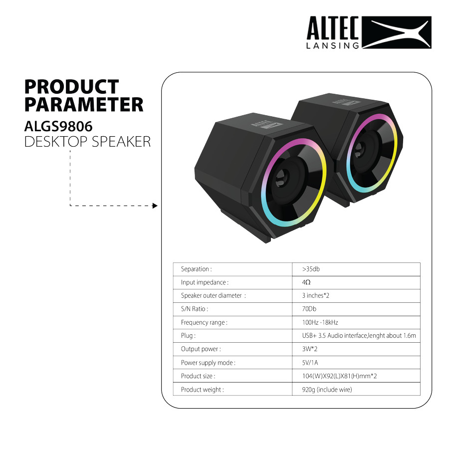 Speaker Altec Lansing ALGS9806 RGB 2.0 Channel