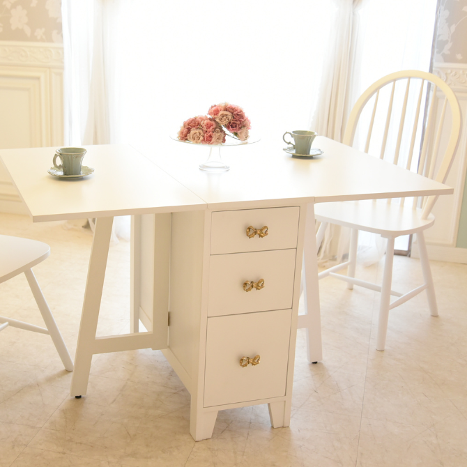 meja makan lipat warna putih ukuran 120×80 minimalis kayu classic estetik elegan informa